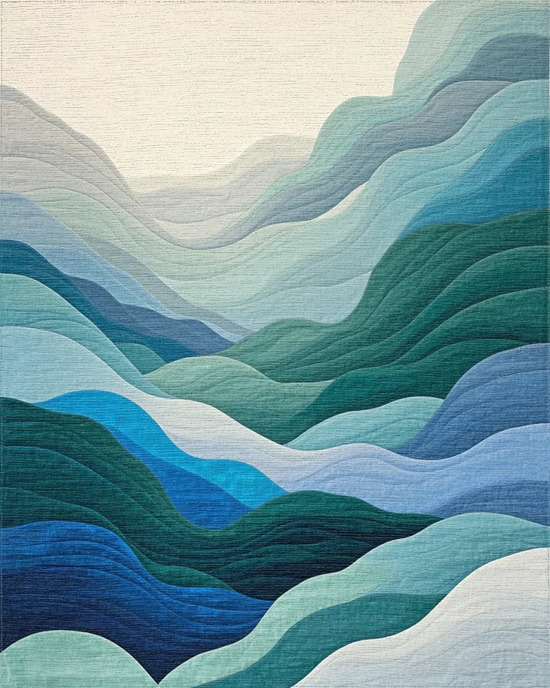 Teal Green Layered Wave Rug - Cutout View
