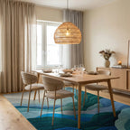Teal Green Layered Wave Rug - Dining Room View