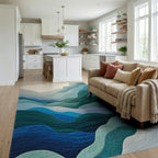 Teal Green Layered Wave Rug - Living Room View
