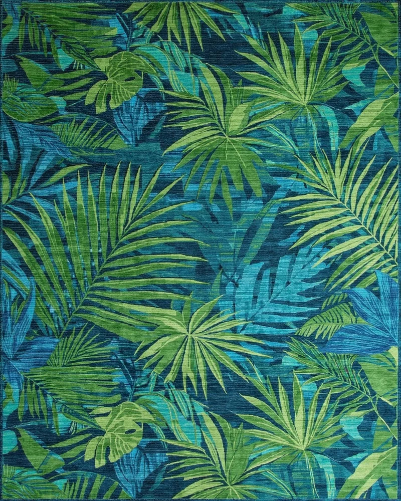 Teal Green Palm Leaf Rug - Cutout View