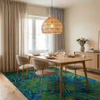 Teal Green Palm Leaf Rug - Dining Room View