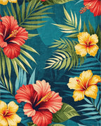 Teal Hibiscus Palm Tropical Rug - Cutout View