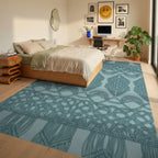 Teal Macrame Rope Scroll Rug Bedroom View