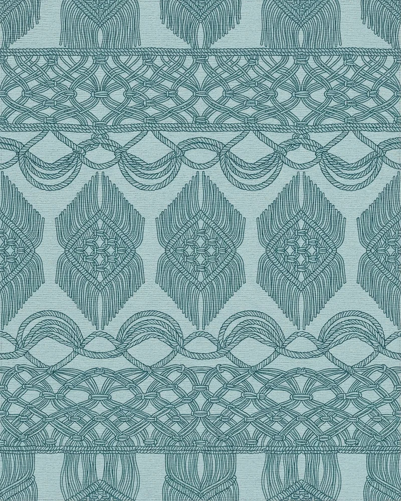 Teal Macrame Rope Scroll Rug - Cutout View