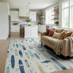 Teal Nautical Surfboards Shark Rug - Living Room View