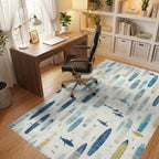 Teal Nautical Surfboards Shark Rug - Office View