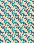 Teal Navy Cream Swirl Repeats Rug - Cutout View