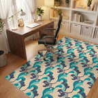 Teal Navy Cream Swirl Repeats Rug - Office View