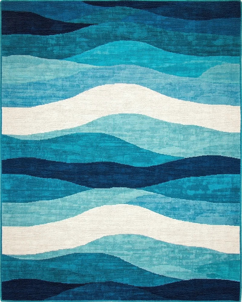 Teal Navy Layered Wavy Rug - Cutout View