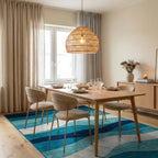 Teal Navy Layered Wavy Rug - Dining Room View