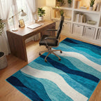 Teal Navy Layered Wavy Rug - Office View