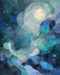 Teal Navy Moon Nebula Swirls Rug - Cutout View