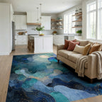 Teal Navy Moon Nebula Swirls Rug Living Room View