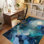 Teal Navy Moon Nebula Swirls Rug Office View