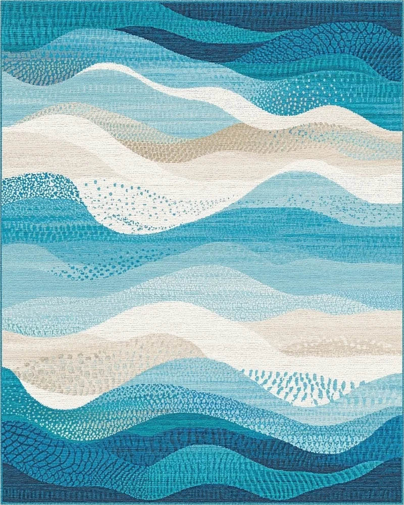 Teal Navy Wavy Layers Rug - Cutout View