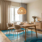 Teal Navy Wavy Layers Rug - Dining Room View