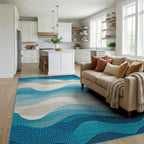 Teal Navy Wavy Layers Rug - Living Room View