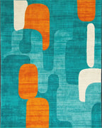 Teal Orange Abstract Mid Century Shapes Rug - Cutout View