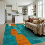 Teal Orange Abstract Mid Century Shapes Rug - Living Room View
