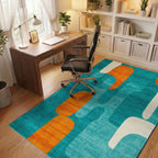 Teal Orange Abstract Mid Century Shapes Rug - Office View