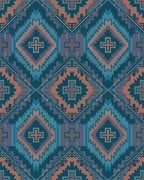 Teal Orange Diamond Cross Geometric Rug - Cutout View
