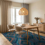 Teal Orange Diamond Cross Geometric Rug Dining Room View