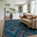 Teal Orange Diamond Cross Geometric Rug Living Room View