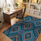Teal Orange Diamond Cross Geometric Rug Office View