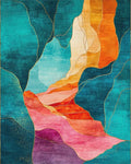Teal Orange Gold Fluid Mountains Rug - Cutout View