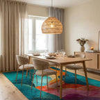 Teal Orange Gold Fluid Mountains Rug Dining Room View