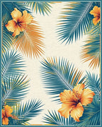 Teal Orange Hibiscus Palm Tropical Rug - Cutout View
