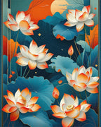 Teal Orange Lotus Sunset Rug - Cutout View