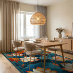 Teal Orange Lotus Sunset Rug - Dining Room View