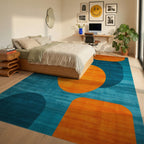 Teal Orange Overlapping Organic Rug - Bedroom View