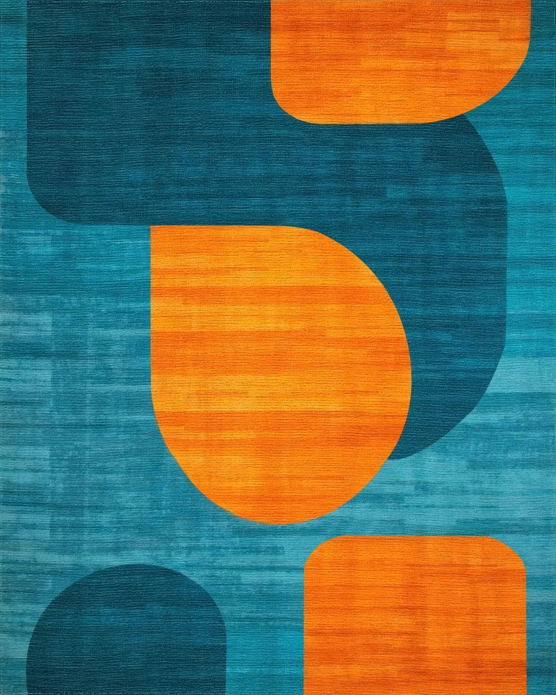 Teal Orange Overlapping Organic Rug - Cutout View