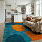 Teal Orange Overlapping Organic Rug - Living Room View
