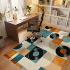 Teal Orange Vinyl Records Geometric Rug - Office View