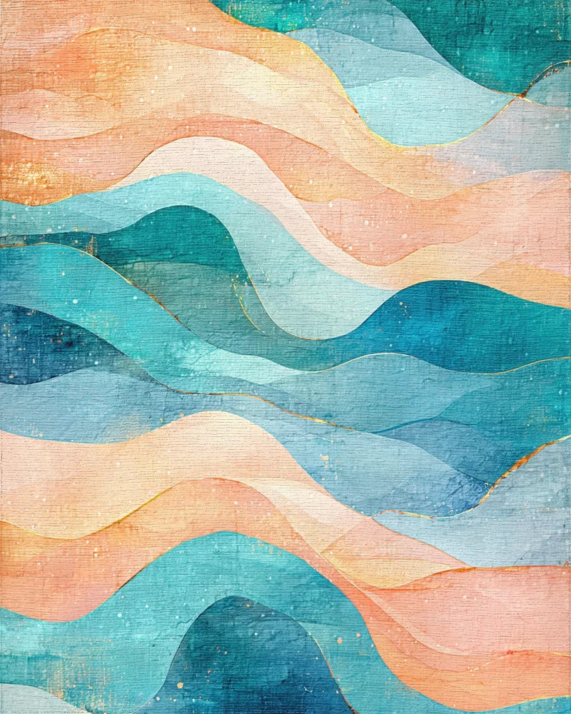 Teal Orange Wavy Abstract Rug - Cutout View