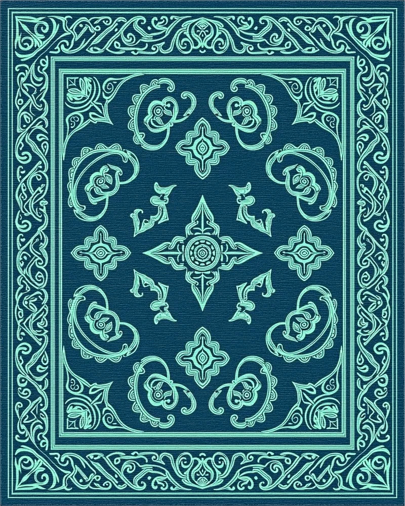 Teal Ornamental Paisley Medallion Rug - Cutout View