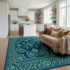 Teal Ornamental Paisley Medallion Rug Living Room View