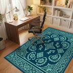 Teal Ornamental Paisley Medallion Rug Office View