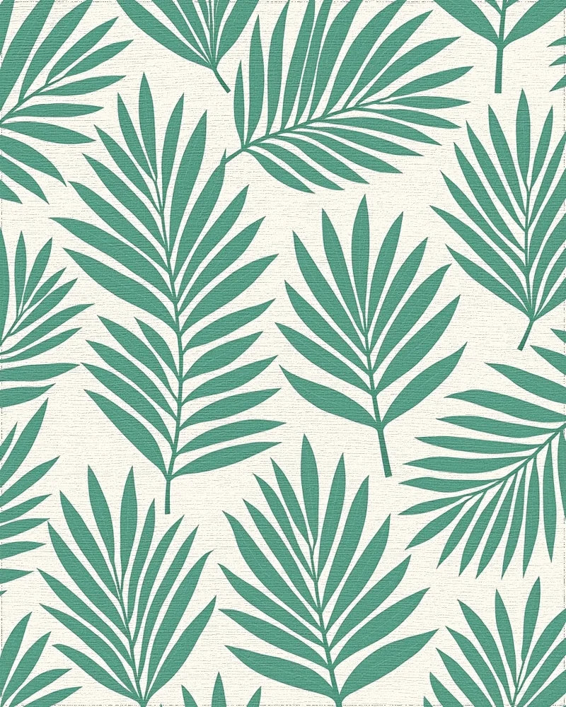Teal Palm Leaf Patterned Rug - Cutout View
