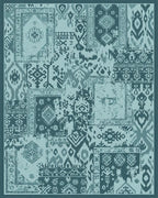 Teal Patchwork Geometric Medallion Rug - Cutout View