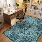 Teal Patchwork Geometric Medallion Rug Office View