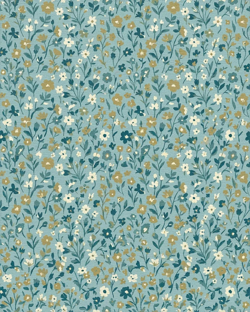 Teal Petite Floral Meadow Rug - Cutout View