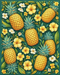 Teal Pineapple Floral Tropical Rug - Cutout View