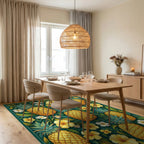 Teal Pineapple Floral Tropical Rug Dining Room View