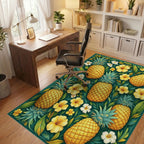 Teal Pineapple Floral Tropical Rug Office View
