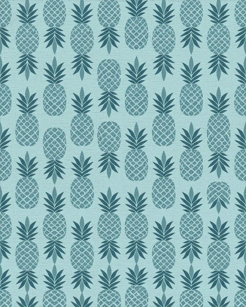 Teal Pineapple Repeating Tropical Fruit Rug - Cutout View