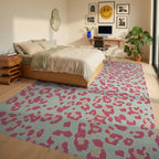 Teal Pink Leopard Spot Rug - Bedroom View